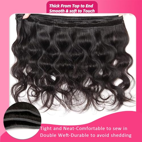 Body Wave Bundles Human Hair 22 24 26 Inch 3 Bundles 12A Brazilian Hair Bundles 100% Unprocessed Brazilian Body Wave Human Hair Bundles Natural Black Glossy Hair Bundles