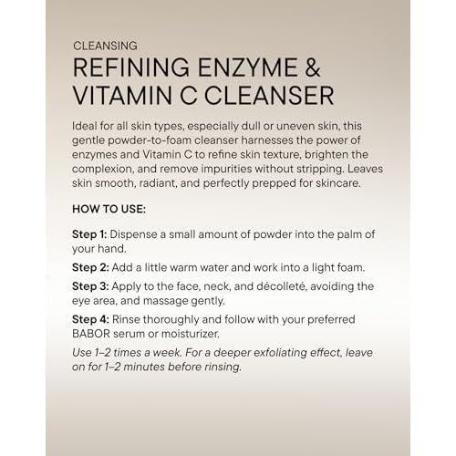 BABOR Enzyme & Vitamin C Powder Cleanser ? Water-Activated Face Wash for Brightening & Exfoliation | Gentle Daily Polish for the Look of Refined Pores & Radiant-Looking Skin | Travel-Friendly