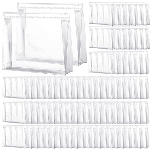 Xuniea 100 Pcs Mini Clear Makeup Bag PVC Small Travel Toiletry Organizer Pouches Bulk Waterproof Transparent Plastic Cosmetic Bag with Zipper for Women Men Travel(9.8'')