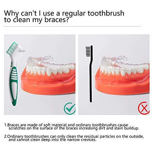 Denture Brush 4Pcs Denture Toothbrushes£¬Denture Cleaning Care Cleaning Brush £¬Double Sided Toothbrush£¬Multi-Layered Bristles and Rubber Anti-Slip Handle (Purple, Green, Blue, Orange)
