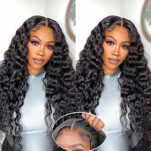 Glueless Wigs Human Hair Pre Plucked Pre Cut Wear and Go Deep Wave Lace Front Wigs Human Hair for Beginners Upgraded No Glue 5x5 Hd Lace Closure Wigs for Black Women 30 Inch