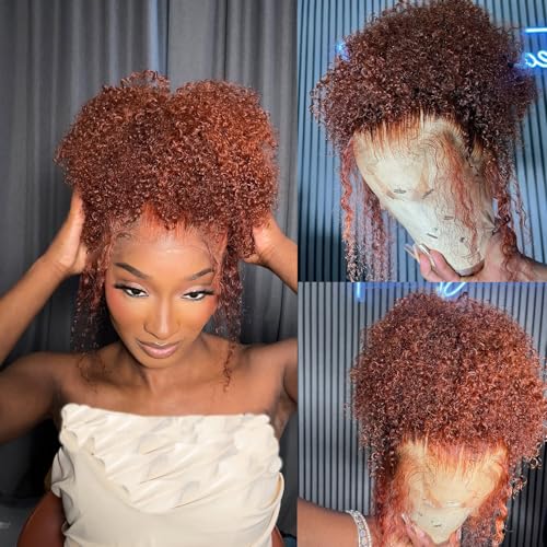 Brazilian Ginger Wig Lace Front Human Hair 13x4 350 Colored Bob Curly Human Hair Wig Pre Plucked 150% Density Invisible Lace Front Deep Wave Wig 14Inch
