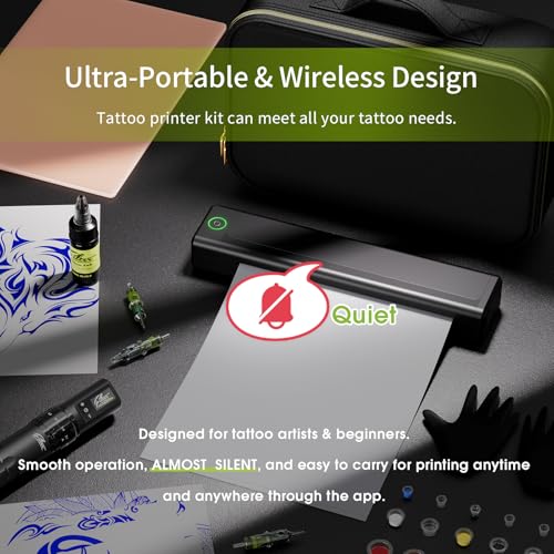 Tattoo Printer Kit - Tattoo Stencil Printer Machine with 6 Strokes 2.5-4.8mm Tattoo Gun, 1600mAh Power Supply, 20Pcs Tattoo Cartridge Needles for Beginners and Artists