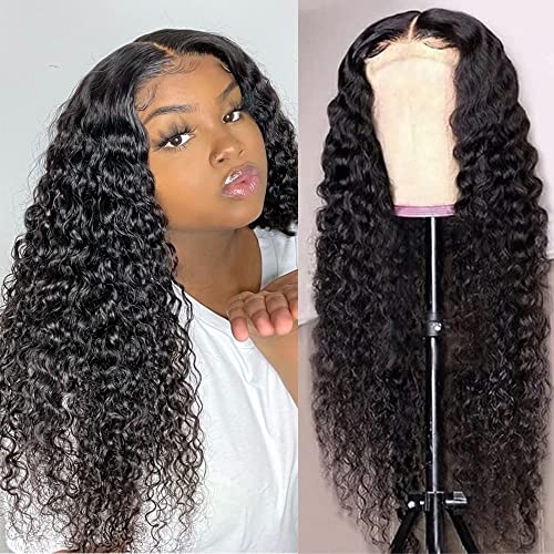 Josblue 4x4 Deep Curly Lace Front Wigs Human Hair for Black Women 4x4 Transparent Lace Closure Wet and Wavy 180% Density Pre Plucked with Baby Hair