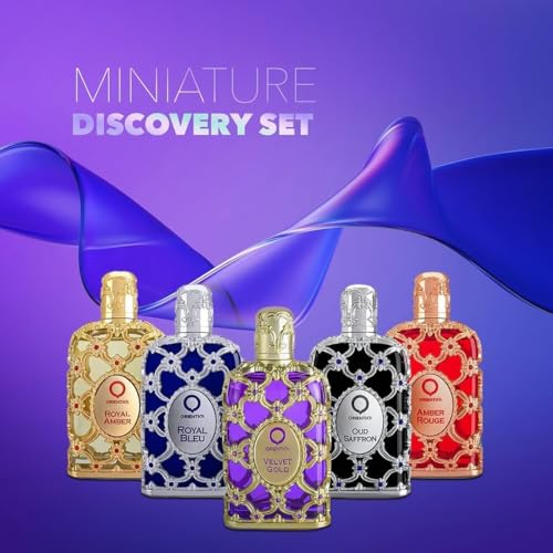 Orientica Luxury Collection Miniature Dicsovery Set Eau De Parfum - Amber Rouge, Royal Amber, Oud Saffron, Velvet Gold & Royal Bleu - Arabic Perfume for Men & Women - 5 x 7.5ml