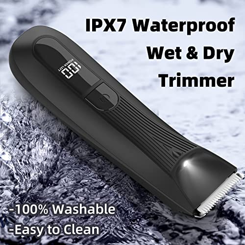INVJOY Manscape Body & Pubic Hair Trimmer for Men w/Light - No Nick, No Cut, Balls Trimmer - No Razor Burn Groin, Body Groomer Shaver, IPX7 Waterproof Electric Razor w/Recharge Dock, Gift for Men Dad