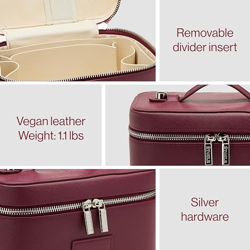 ETOILE - Mini Vanity Case Burgundy - Stylish Travel Makeup Bag Organizer With Removable Dividers