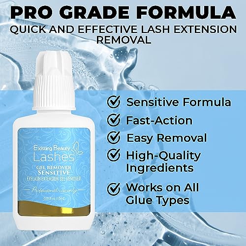 Sensitive Lash Remover for Lash Extensions - Clear Eyelash Extension Remover Gel - Fast-Acting Lash Extension Remover, Efficient Lash Glue Remover 15 ml - Existing Beauty Lashes
