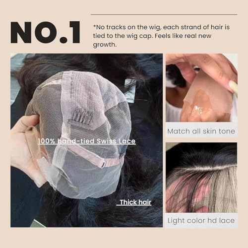 Full Lace Human Hair Wigs Body Wave HD Transparent Lace Handmade Whole Lace Wig Pre Plucked With Baby Hair Invisible Knots 100% Brazilian Remy Virgin Hair 180% Density 12 Inch Natural Black