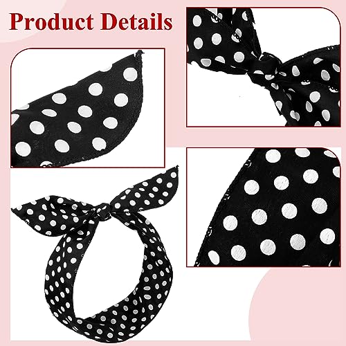 Hicarer 2 Pcs Polka Dot Headbands for Women Halloween Headband Retro Bandana Dress up 50s Outfit Wire Hairband Vintage Headwrap Cosplay Party Hair Accessories(0.23 Inch,Black, White)