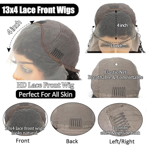 Deep Wave Lace Front Wigs Human Hair 13x4 Deep Lace Frontal Wigs for Women HD Lace 200 Density Wet and Wavy Kinky Curly Lace Front Wig Glueless Wig Pre Plucked with Baby Hair 20 Inch