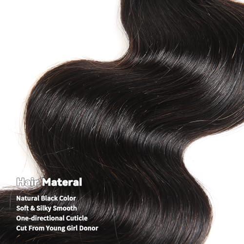 15A Raw Human Hair Bundles Body Wave Human Hair,Triple Lifespan Indian Virgin Hair,No Tangle Shedding,Multiple Washes Keep Texture Silky Soft (4 Bundles Natural Color, 14 16 18 20 Inch)