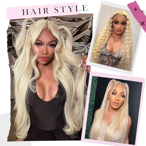34 Inch 613 13x6 Lace Front Wig Human Hair 200 Density Blonde Wig Human Hair 13x6 Body Wave HD Lace Front Wigs Human Hair Pre Plucked Blonde Lace Frontal Glueless Wigs For Women