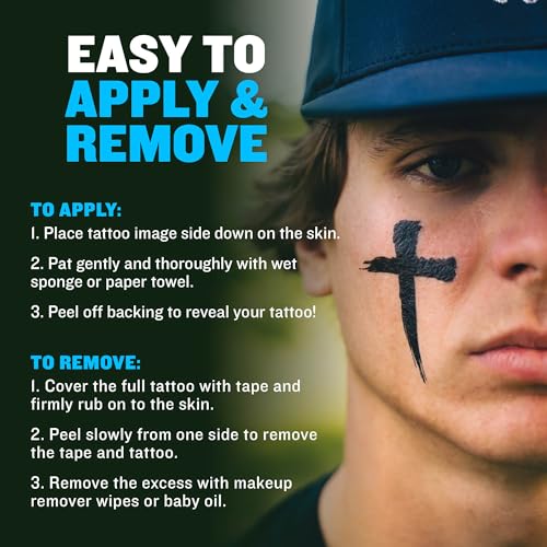 Sports Eye Black Temporary Tattoos (Cross - 6 Pack) Made in The USA No Grease, No Mess, Fast Application Eye Black Accessories for Football, Baseball, Softball, Lacrosse & More