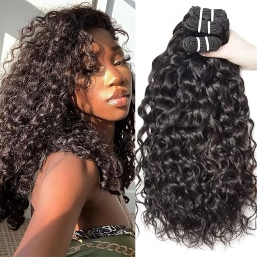 Yavida Water Wave Human Hair Bundles Wet and Wavy Bundles Human Hair Brazilian Unprocessed Remy Hair Water Wave Weave Extensions 18 20 22 Inch Natural Black