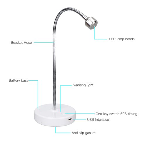 LAJS UV LED Nail Lamp, 3W USB Gel Curing Light with 360 Rotatable Gooseneck, 60S Timer for Salon and Home Use (LAJS5d4)