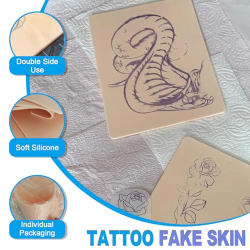 Emalla 3MM Tattoo Skin Practice - 12Pcs Premium Silicone Fake Skin for Tattoo Training 7.48"x5.6" Double Sides 3mm Fake Skin for Beginners and Artists