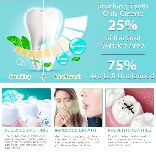 Coconut Pulling Oil, Oil Pulling Travel Sachets 20Pcs, Mint Oil Pulling Mouthwash for Teeth Travel Sizes, Natural Coconut Oil Pulling with Coconut & Peppermint Oil-Mouthwash