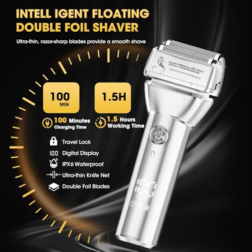 Hair Clippers for Men,4 in 1 Professional Hair Clippers T-Blade Trimmer Electric Foil Shaver Nose Hair Trimmer Set,Cordless Barber Hair Cutting Men¡¯s Grooming Kit LCD Display Gifts (Silver)