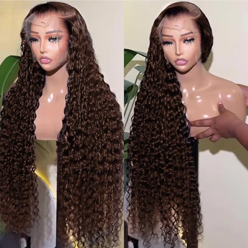 Chocolate Brown Lace Front Wig 13x6 Deep Wave Lace Front Wigs Human Hair Pre Plucked Brown Wig Human Hair 210 Density Frontal Wigs Human Hair Glueless Wig For Women