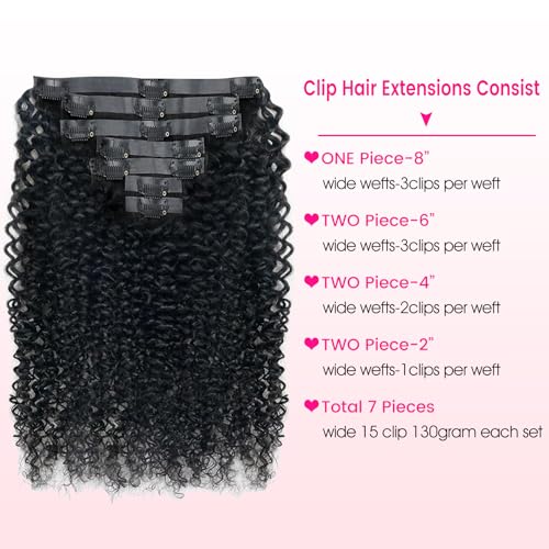 SIYUSI Curly Clip In Hair Extensions, Seamless Pu Weft, Premium Brazilian Remy Human Hair Clip Ins, Invisible & Scalp-Friendly, Natual Black, 4.59oz, 7Pcs (22 Inch)