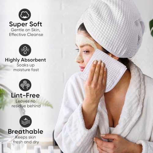HOMEXCEL White Waffle Washcloths 4 Pack, Microfiber Face Towels for Bathroom, Lint Free, Highly Absorbent and Quick Dry Wash Cloths for Bathroom, Hotel, Spa, Gym, and Kitchen, Face Cloth, 12x12 Inch