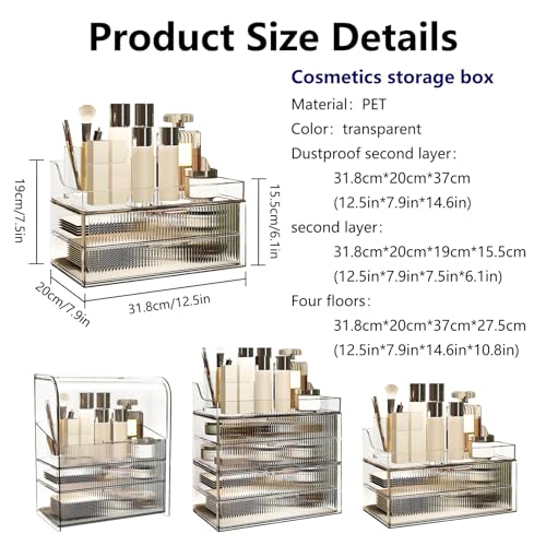 DASITON Clear Dustproof Two layers Storage Box,Makeup Brush Holder,Large Capacity Desktop Storage Box with Drawer,for Beauty Products,Perfume,Jewelry,Nail Polish