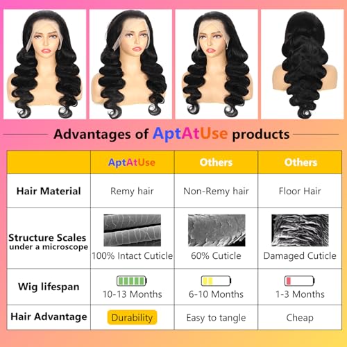 13x4 Body Wave Lace Front Wigs Human Hair for Women 180% Density HD Lace Front Wigs Human Hair Pre Plucked Natural Hairline Brazilian Virgin Glueless Wigs (30 Inch)