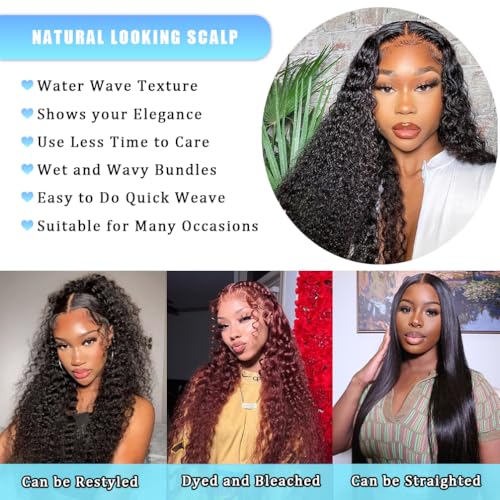 Human Hair Bundles Burmese Curly Bundles Human Hair Water Wave Curly Wet 26 28 30 inch 100% Unprocessed and Wavy Natural Black Color