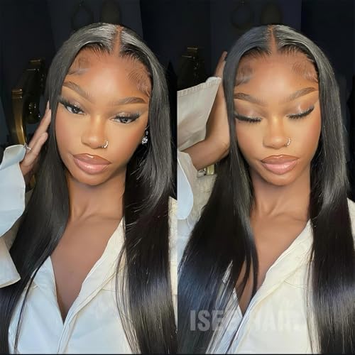 ISEE HAIR HD Lace Front Wig Wear & Go Glueless Lace Wig Brazilian Straight Lace Wigs For Women No Glue 5x7 Lace Pre Cut Wig Human Hair Wigs Transparent Lace Closure Wigs 180% Density 18 Inch