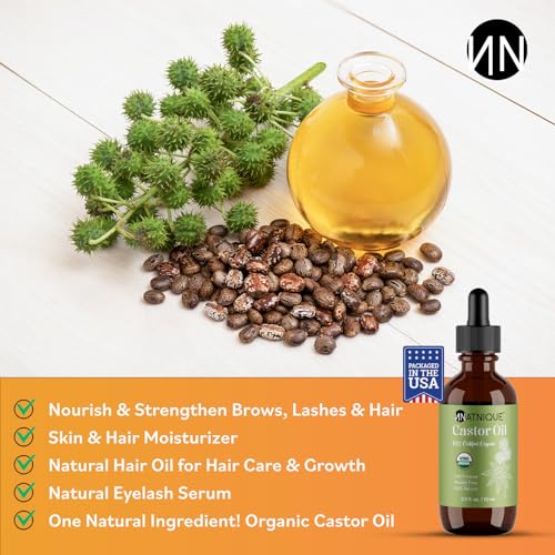 Natnique Castor Oil 2oz ? USDA Certified Organic, 100% Pure Cold Pressed Unrefined Oil for Hair Growth, Eyelashes, Eyebrows & Scalp ? Natural Skin Moisturizer, Lash Serum & Hair Treatment