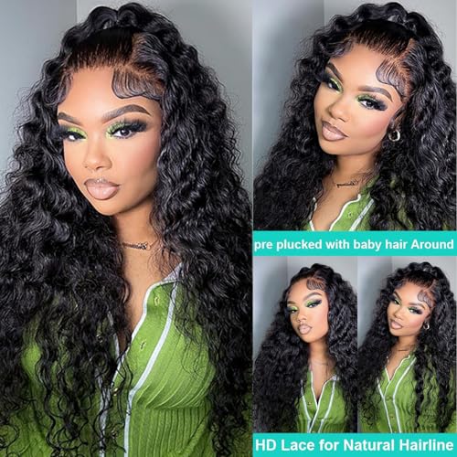 Deep Wave Lace Front Wig - HD Transparent Lace Front Wig for Women - 13x6, Deep Curly, 180% Density, Pre-Plucked, 24-Inch