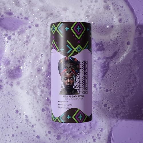 AFRIKI African Net Sponge ? Exfoliating Body Scrubber, Black Owned & Rooted in Africa, All Skin Types | 45 in Long (Lilac)