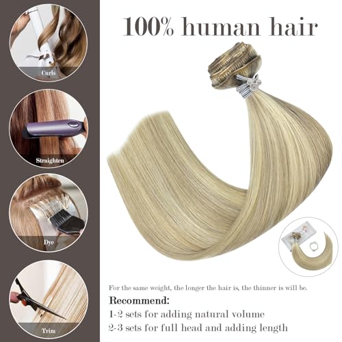 Honsoo Blonde Human Hair Clip In Extensions Mixed Bleach Blonde Highlights Clip In Hair Extensions Real Human Hair 115g 22in 7pcs No Tangles Long Hair