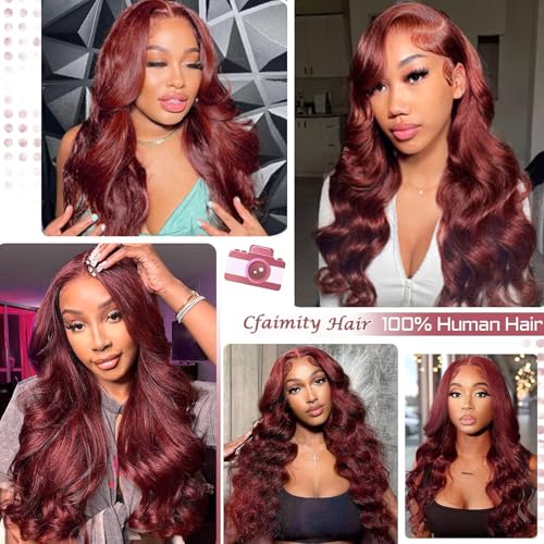 Reddish Brown Lace Front Wigs Human Hair 13x4 HD Body Wave Lace Front Wig Pre Plucked 180 Density Lace Frontal Wigs 33# Color Brown Auburn Human Hair Wig for Women 26 Inch
