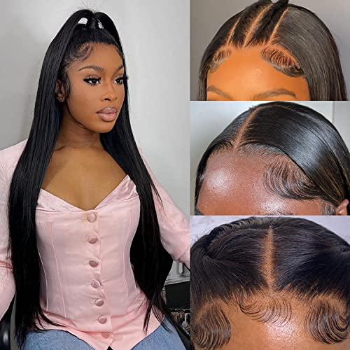 DULOVE 30 Inch Lace Front Wigs Human Hair Pre Plucked With Baby Hair 13x4 Straight HD Transparent Lace Front Wigs for Women 200 Density Glueless Natural Color