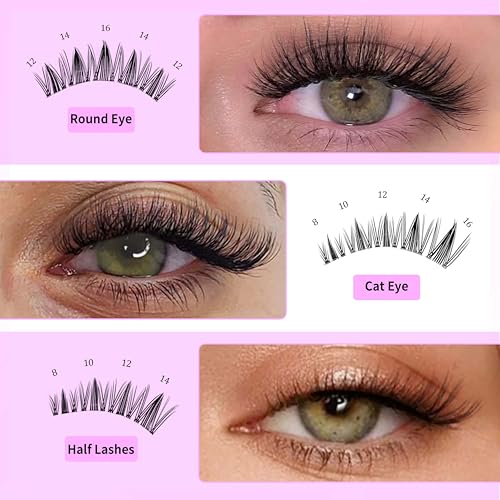 VEYESBEAUTY Lash Clusters Kit Eyelash Extensions Thin & Invisible Band DIY Individual False Eyelashes Newbie's Five-Second Series Wispy Lash Tray for Self-application, Manga Lash 8-16mm Mixed Length