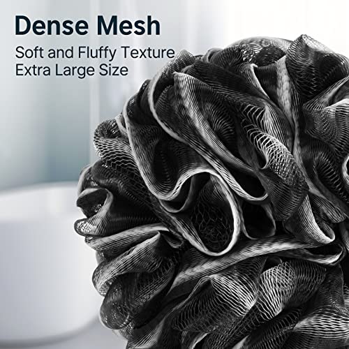 AmazerBath Loofah Sponge, Shower Loofah for Men and Women - Body Scrubber Loofa Set of 3 Classic Black & White Edge, Bath Sponge 60g/PCS