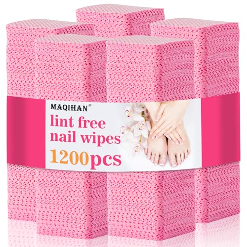 MAQIHAN 1200 Lint Free Nail Wipes - Pink Acetone Nail Polish Remover Wipes Lint Free Nail Wipes Pads Gel Nails No Lint Nail Glue Wipes Eyelash Extensions Toallitas Para U?as Sin Pelusa Nail Supplies
