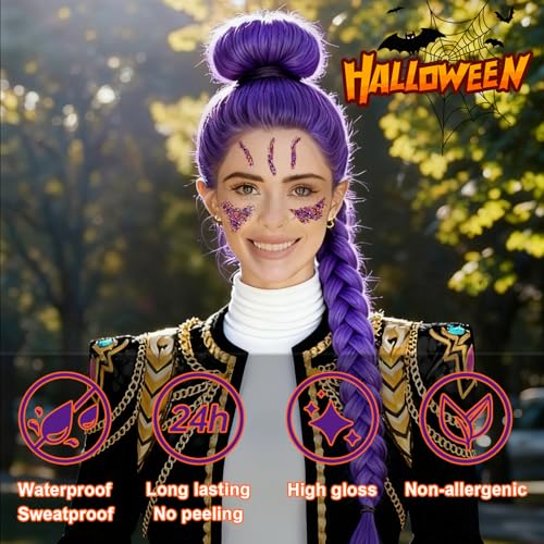 Halloween Body Glitter Stick, Black Purple and Orange Face Glitter Accessories for Rumi Costume and Rumi Cosplay Makeup, Waterproof Face and Hair Glitter Makeup for Kids and Women