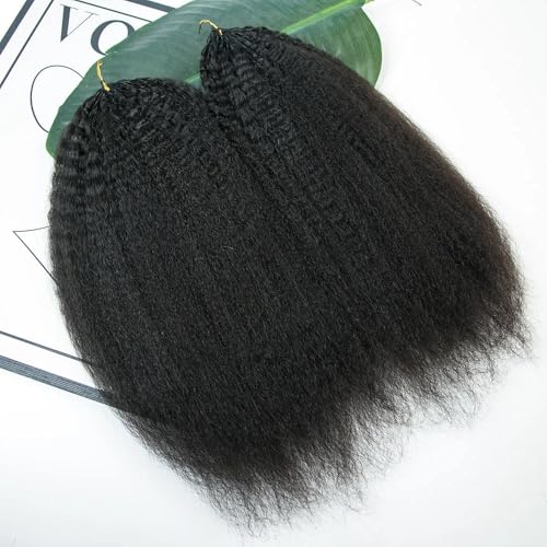 Kinky Straight Human Hair Crochet Knotless Pre-Separated Crochet Hair Extensions Feather Hair Line Extensions 100% Human Hair Natural Color 18 Inch 120g
