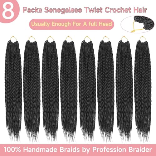 Senegalese Twist Crochet Hair-8 Packs 22 Inch Senegalese Twist Crochet Braids For Women, Black Pre Looped Pretwisted Crochet Braids, Synthetic Crochet Twist Hair (22in,1B#)
