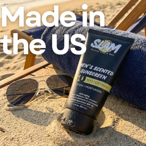 SLAM Men's Sunscreen Lotion SPF 50 & Moisturizer ? Face & Body Sunblock, Anti-Aging, Water-Resistant, Hawaii Act 104 Safe, Skincare for Men, Scented & Unscented ? 3 fl oz. each- Trio pack.