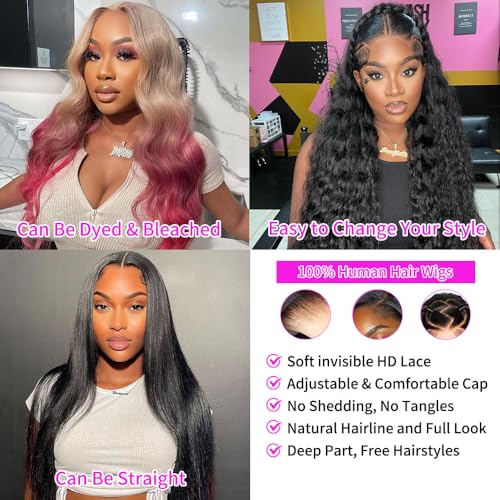 22 Inch Deep Wave Lace Front Wigs Human Hair Curly Wig Human Hair Pre Plucked 13x6 HD Real Human Hair Wig Natural Black for Women Invisilbe Hairline Tiny Knots 200 Density Longer Life