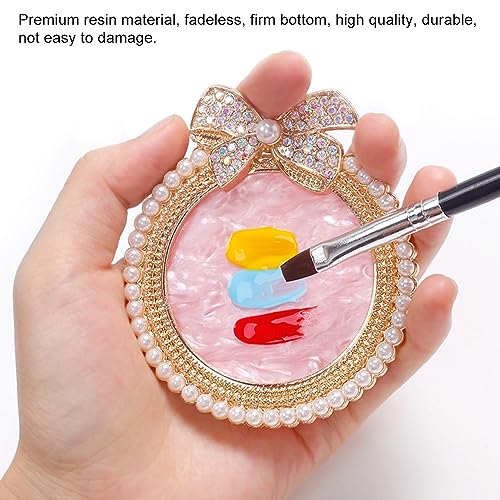 Resin Nail Art Palette, Nail Art Painting Mixed Color Palette, Bow Decorated with Rhinestones and Pearls Nail Art Display Board (Golden)