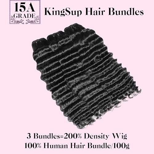 Deep Wave Human Hair Bundles 14 16 18 Inch 15A Burmese Curly Bundles Human Hair,Sew In Quick Weave Deep Wave Bundles 100% Real Human Hair Extensions Tangle Free Shedding Free Triple Lifespan
