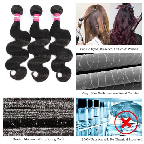 12A Body Wave Bundles Human Hair 24 26 28 Inch 3 Bundles Human Hair 100% Unprocessed Brazilian Virgin Hair Bundles Body Wave Human Hair Bundles Human Hair Extensions Natural Black