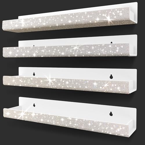 Care&More YJ 4 Pack 15 Inch Nail Polish Wall Rack£¬Diamond Crystal Rhinestone Acrylic Nail Polish Organizer£¬Sunglasses Essential Oil Picture Display Storage Wall Shelf