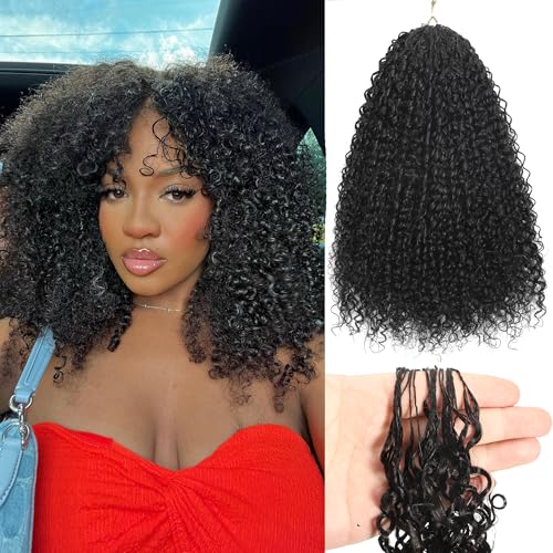 Afro Kinky Curly Knotless Pre-Separated Crochet Hair Extensions Micro Pre Looped Crochet Human Hair Extensions Curly 100% Human Hair Extensions Natural Color (Natural Black(140g), 18 Inch)