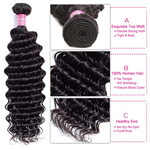 FQ Human Hair Deep Wave 3 Bundles 24 26 28 inch 10A Brazilian Virgin Human Hair Bundles Double Strong Weft Deep Wave Human Hair 3 Bundles Unprocessed Deep Curly Wave Human Hair Extensions Bundles